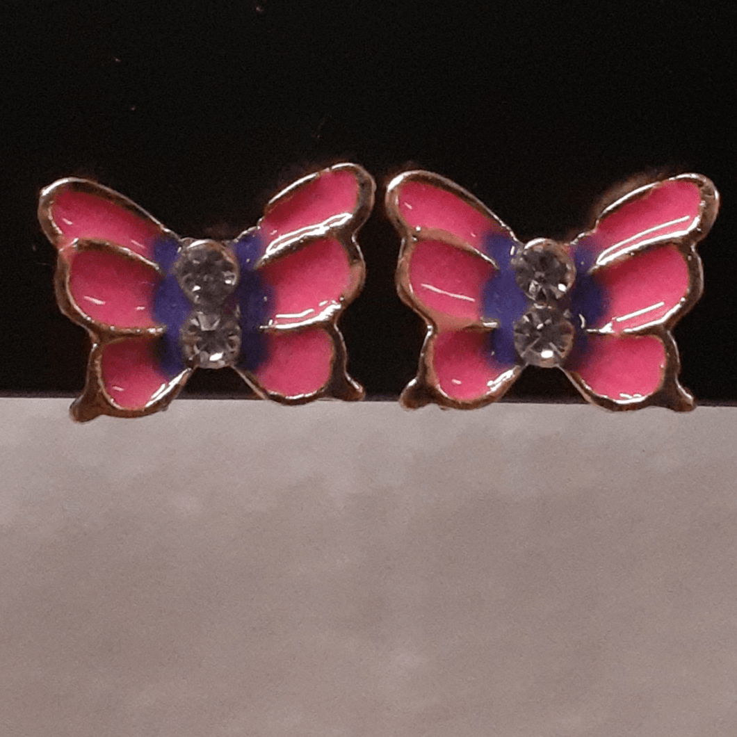 Small pink and purple centered butterfly with clear crystals