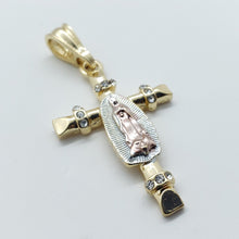 Load image into Gallery viewer, Our lady of Guadalupe on a cross with clear crystals
