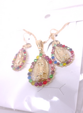 Load image into Gallery viewer, Our Lady of Guadalupe droplet with multi colored crystals (set)
