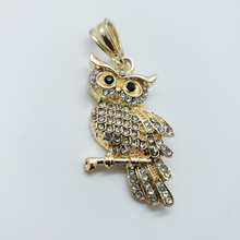 Load image into Gallery viewer, Laminated owl on branch with clear crystals
