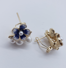 Cargar imagen en el visor de la galería, Fading blue flower with pearls and clear crystals (set)
