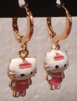 Small pink kitty earrings