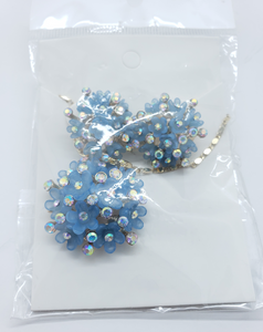 Blooming blue rose with clear crystals (set)