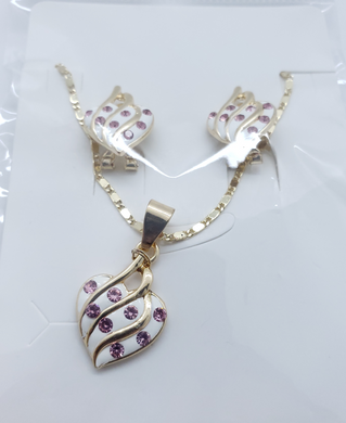 Laminated white heart with pink crystals (set)