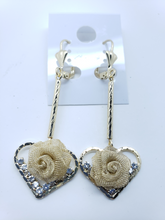 Load image into Gallery viewer, Hanging gold mesh rose in hollow heart with clear crystals
