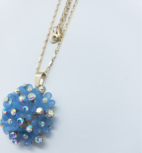 Blooming blue rose with clear crystals (set)