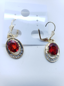 Red crystal earring with clear crystals