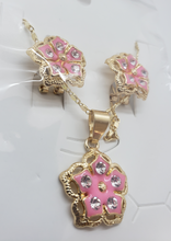 Load image into Gallery viewer, Pink five pedal flower with clear crystals (set)
