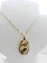 Load image into Gallery viewer, Horse head in horse shoe with clear crystals - Rosina Jewlery
